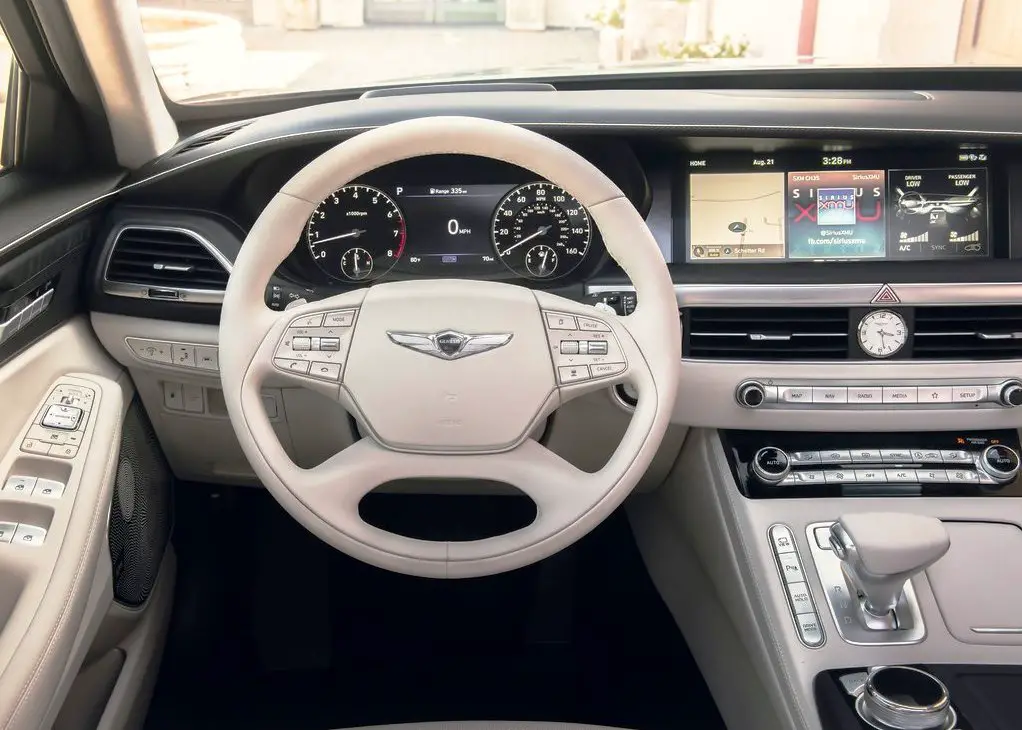 2021 Genesis G90 Interior White Steer and Dashboard