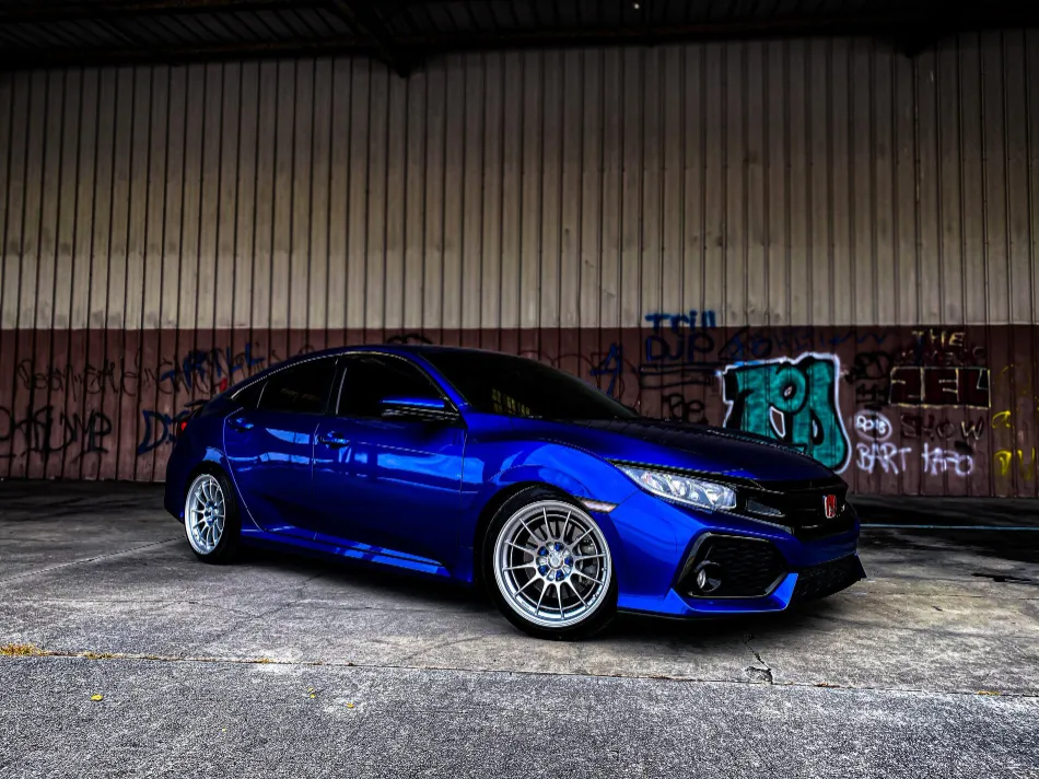 Blue Honda Civic with Silver Rims