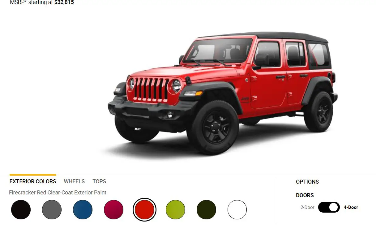 Jeep Wrangler in Firecracker Red Clear Coat