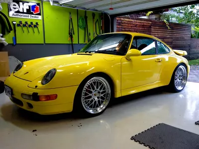 Yellow Car With Silver Rims