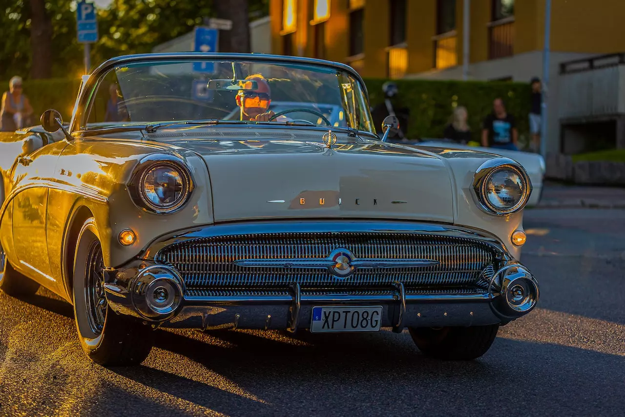 Classic Beige Buick With Chrome Rims