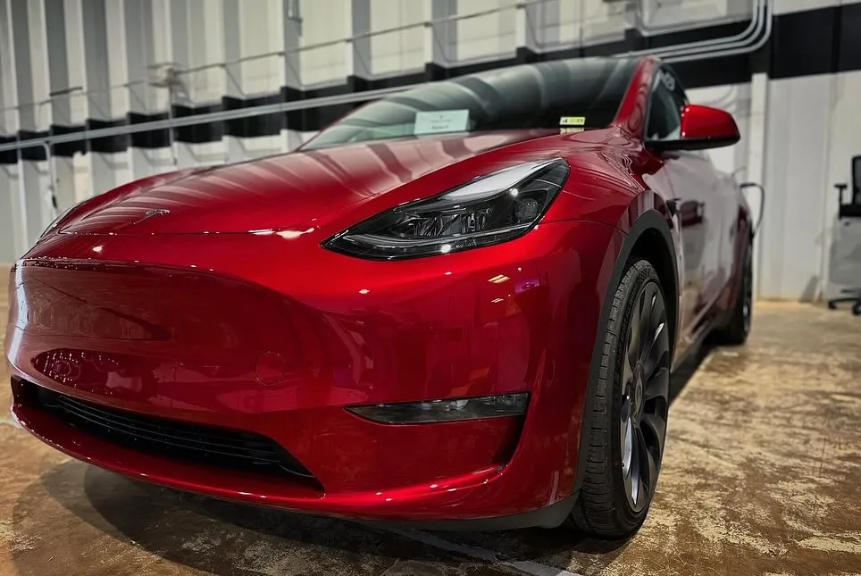 Front Headlamp on Tesla Model Y Ultra Red Color