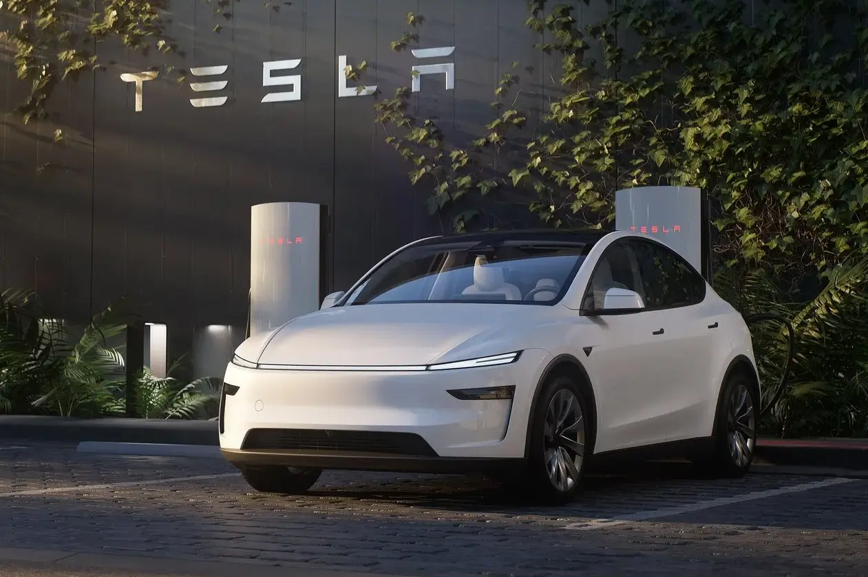 New Tesla Model Y with Pearl White Multi-Coat Color