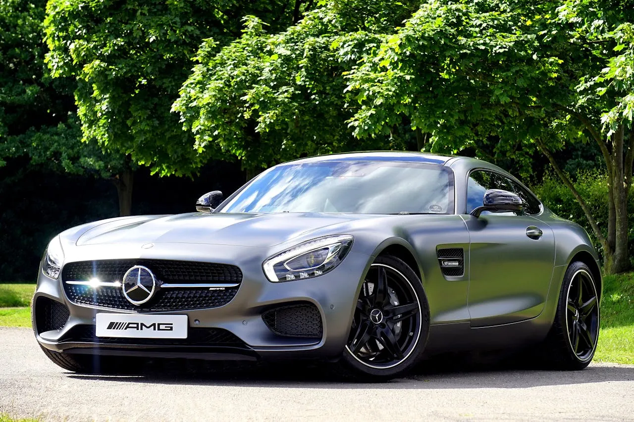 Silver AMG Sport Car with Black Wheels
