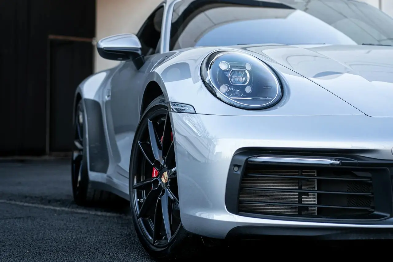 Silver Car With Black Glossy Wheels