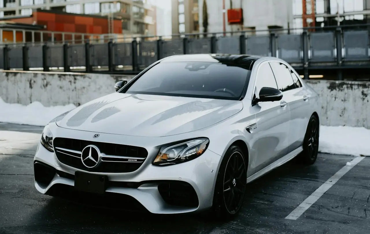 Silver Mercedes Benz with Black Wheels
