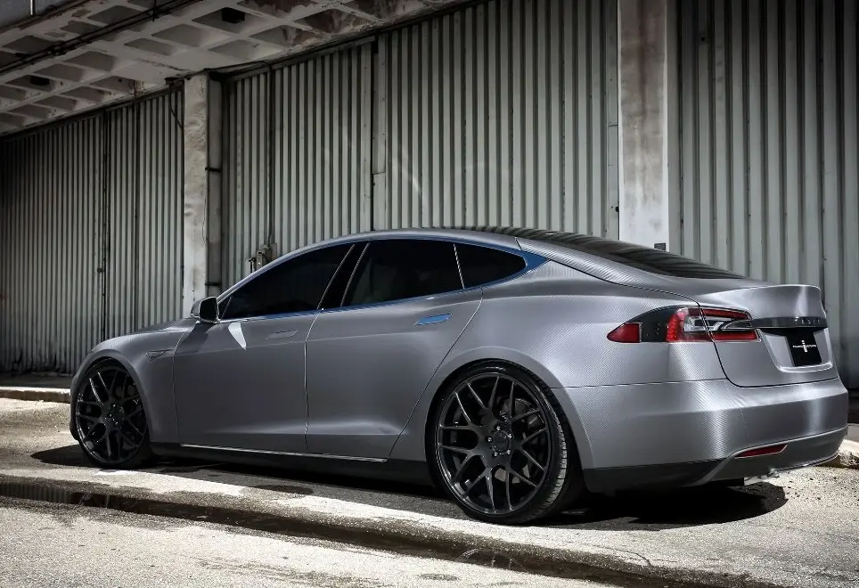 Silver Tesla Model S With Gunmetal Grey Wheels