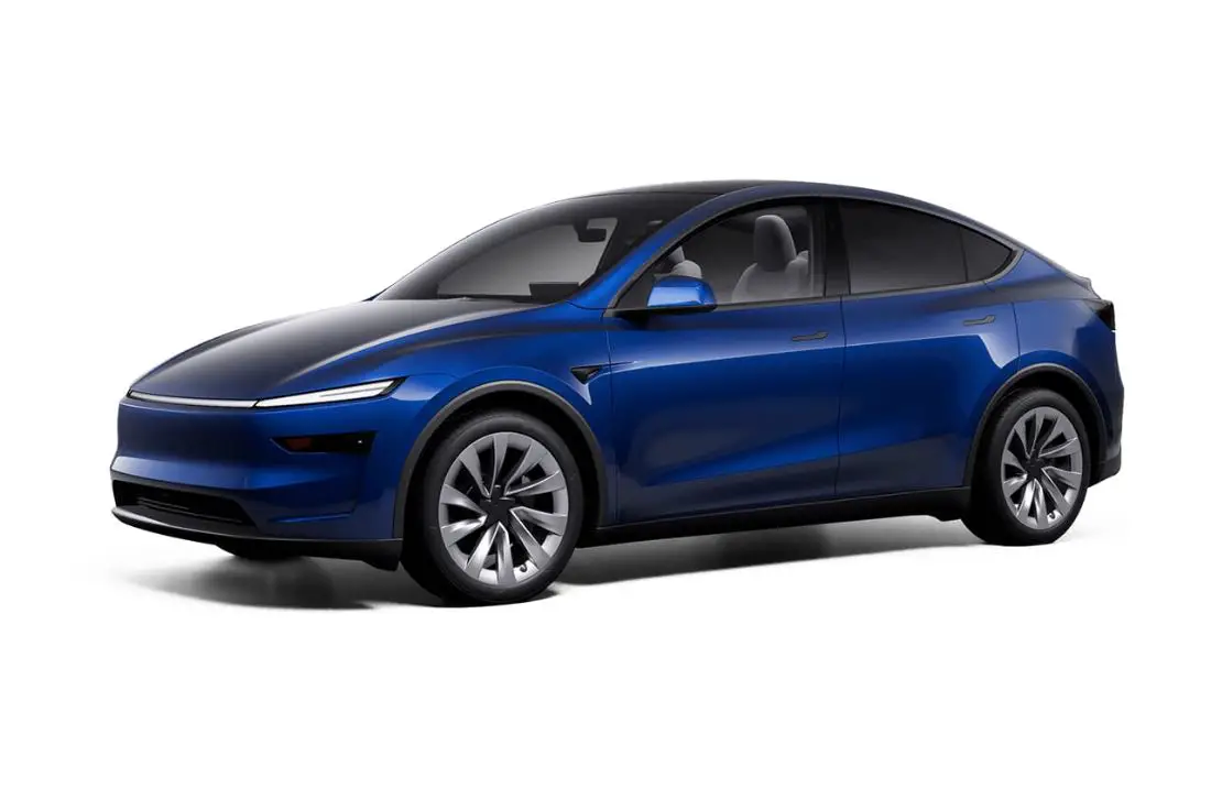 Tesla Model Y Shown in Deep Blue Metallic with Helix Wheels